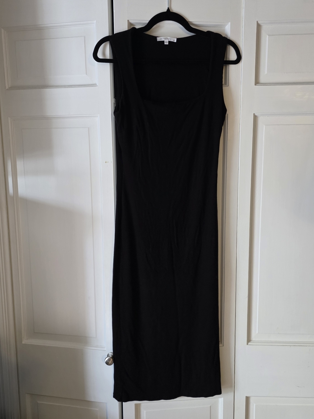 Antistar Black Ribbed Midi Dress M Minimalist Bodycon Tank Dress Sleek Basic